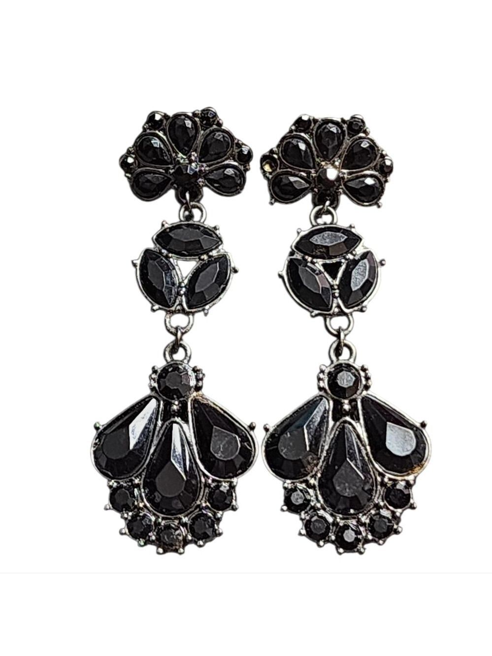 Black Art Deco Dangle Earrings
